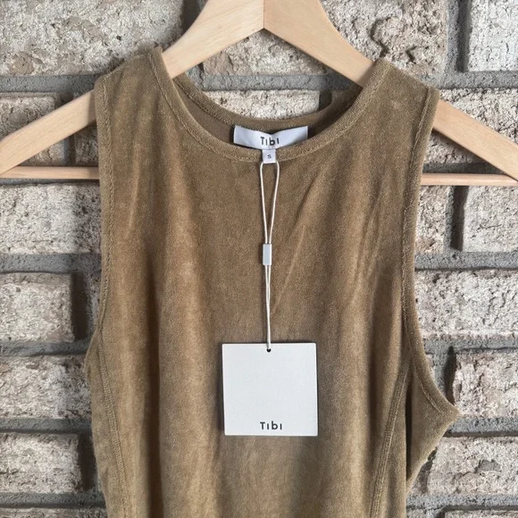 Tibi Summer Terry Crewneck Racerback Bodysuit in Cumin - Picture 8 of 8